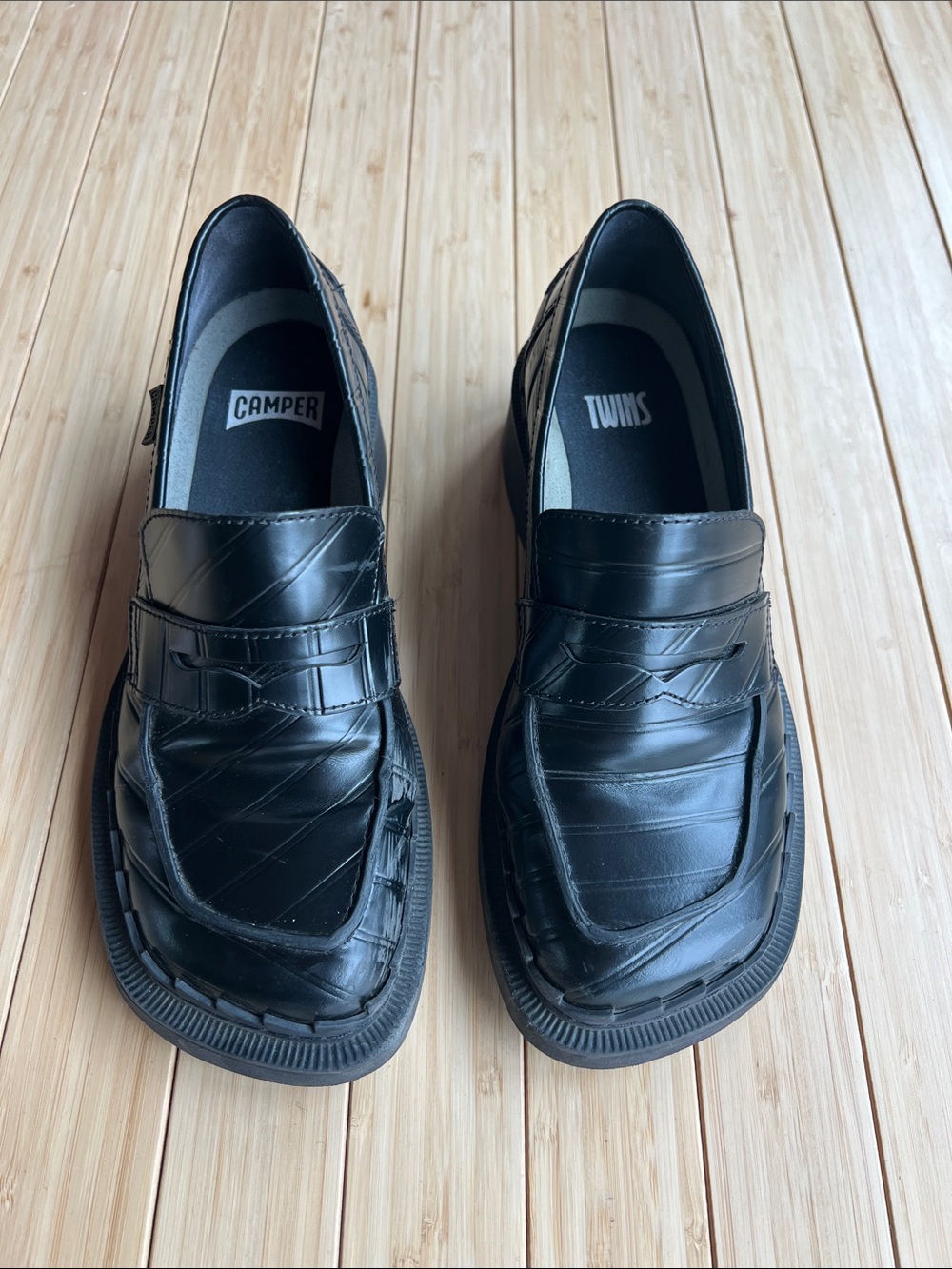 Camper Black Leather Women’s Penny Loafers - Twins